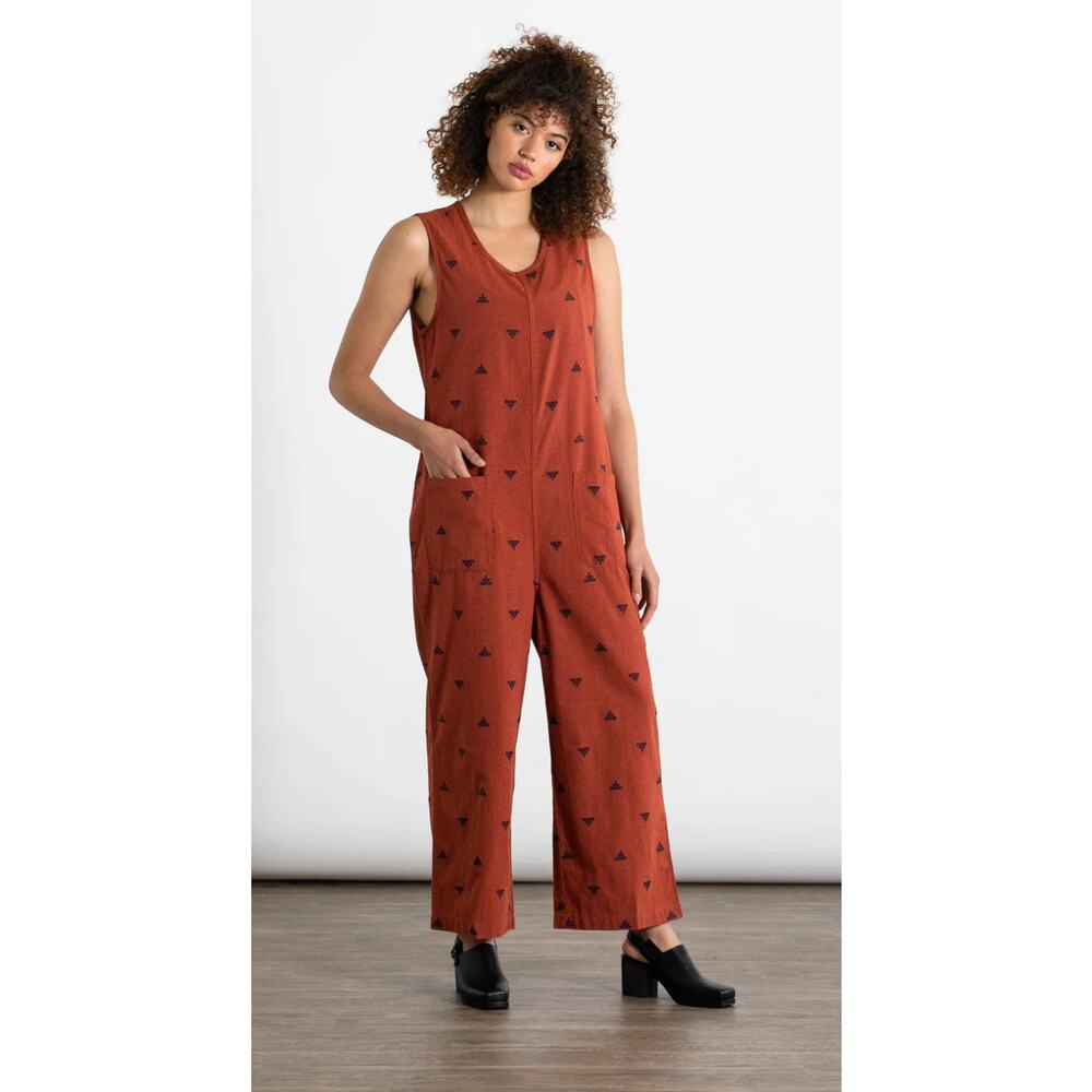 Sleeveless Rust Printed Wide-Leg Jumpsuit
